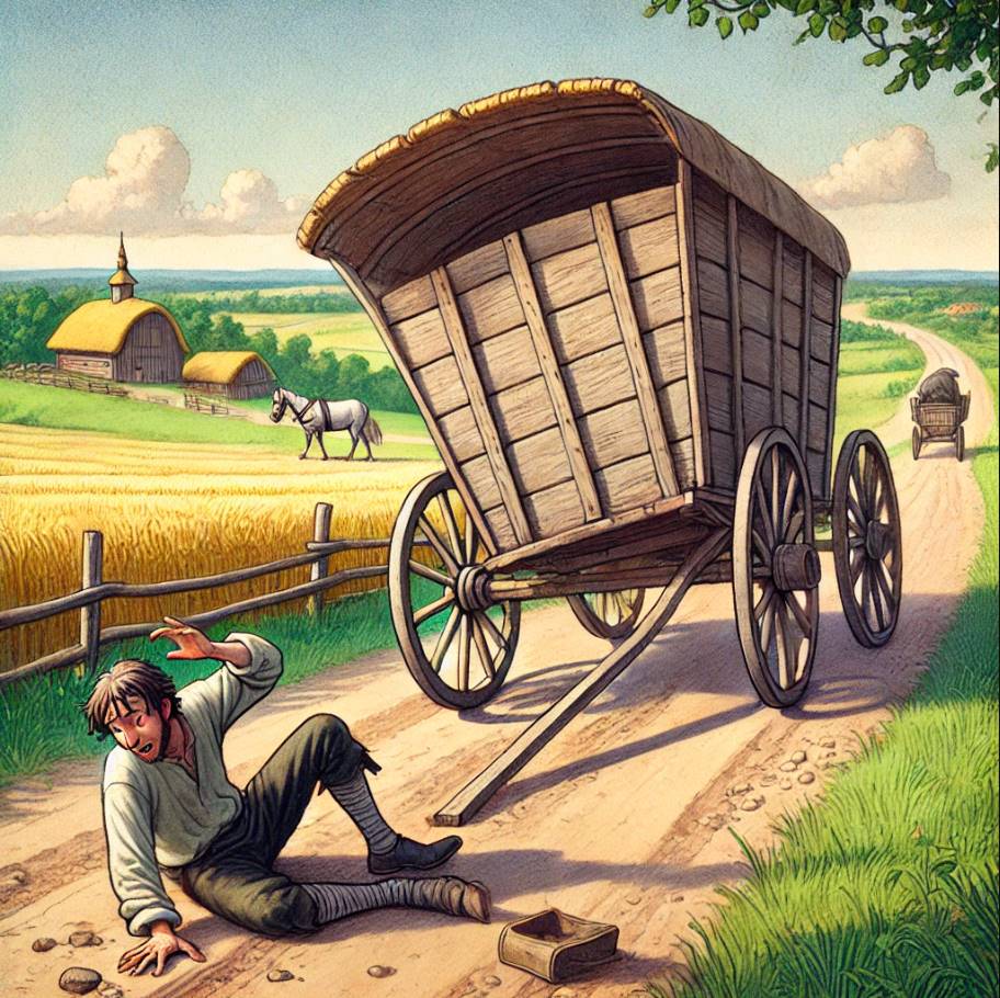 Man som trillat av en vagn.